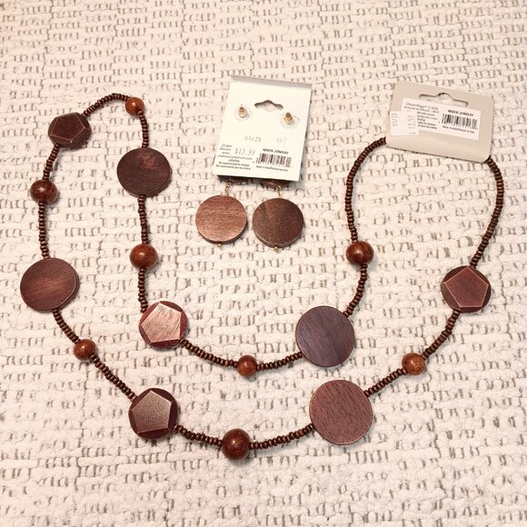 Charlie Paige women's matching set wood disc necklace & earrings - NWT - Picture 2 of 11